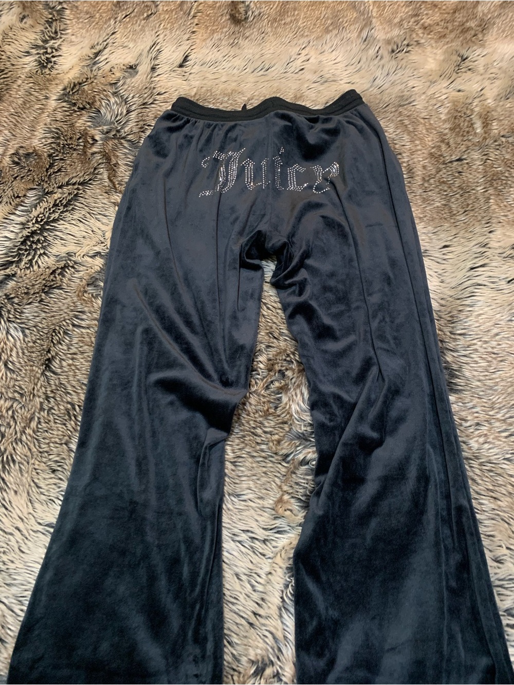 Juicy Couture Velour Black joggers silver rhinestone "Juicy" logo Size L